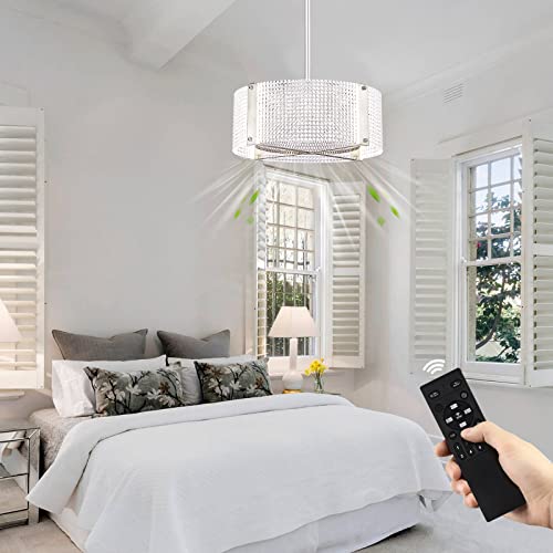 Zhizenl Ceiling Fans With Lights, Crystal Modern Flush Mount Ceiling Fan With Remote Control, Dimmable Led 6 Wind Speeds Low Profile Caged Ceiling Fan With Light For Bedroom Living Room #TOP7