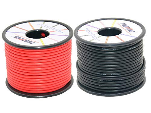 TUOFENG 16 awg elektronische draad,50 meter siliconendraad flexibele vertinde koperdraad 25 m zwart en 25 m rode gestreepte draad weerstand op hoge temperatuur