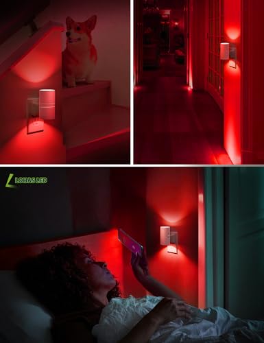 Image of L LOHAS LED Night Light, Red Night Lights Plug into Wall, LED Nightlights, Light Sensor, Steep Aid Red, Dimmable Nightlight for Christmas, Holiday Decor, Party, Hallway, Bedroom, 2 Pack
