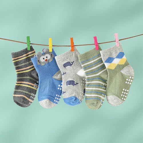 Yunguui Stoppersocken Kinder,12 Paare,Antirutsch Socken Baby,Baumwolle Antirutschsocken für Baby Kinder Mädchen Jungen