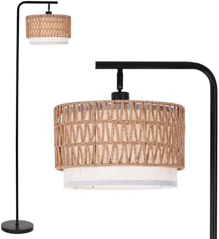 WOVI FL01 Boho Rattan Floor Lamp with Double Shade