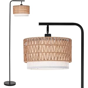Rattan Stehlampe Boho mit Doppel-Lampenschirm WOVI FL01