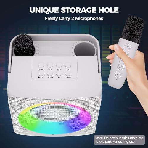 Verkstar Karaoke Machine, Portable Bluetooth Karaoke Speaker for Kids Adults, Unique Singing Machine with Two Wireless Microphones Storage Hole, Ideal Gifts for Girls Boys
