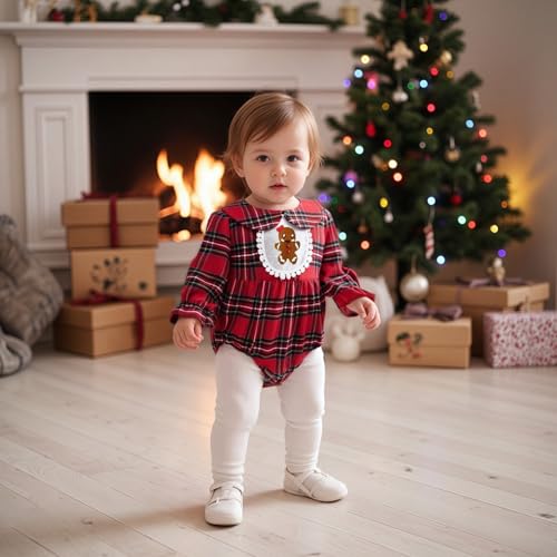 Baby Girl Christmas Outfit Newborn Plaid Onesie Gingerbread Romper Infant Doll Collar Bodysuit Fall Winter Clothes3