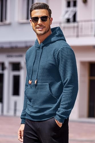 COOFANDY Mens Hoodies Sweatshirts Long Sleeve Fashion Waffle Knit Pullover Hoodie with Pocket3