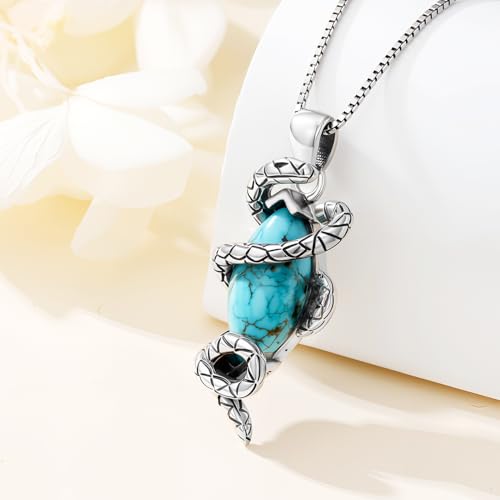Genuine Turquoise Snake Necklace for Women, Sterling Silver Vintage Native American Western Jewelry Birthdays Gift2