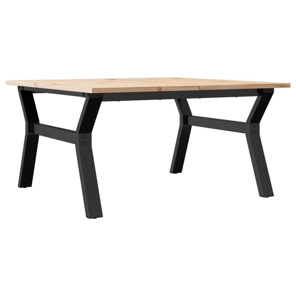 Mesa de centro en Y, 80 x 80 x 45 cm, madera maciza de pino, sin tratar, robusto marco de acero pulverizado, elegante mobiliario de salón, ideal para aperitivos y decoración