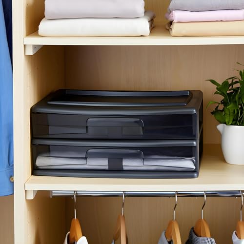 HOMZ 2-Pack 2-Drawer Storage Cart, Plastic Drawers with Smoke Tint, 15" Wide Body, Black Frame - Organizing Drawer Containers for Home, Bathroom, Bedroom, Office, and Classroom - Image 9