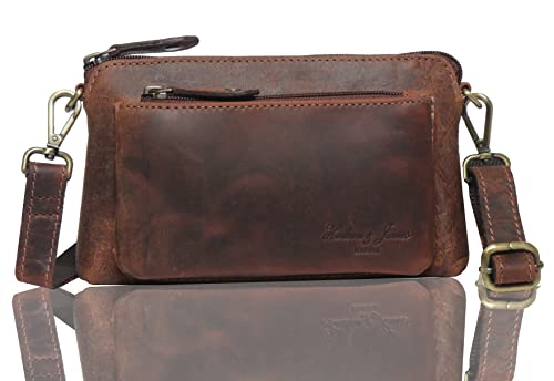Sac à bandoulière vintage en cuir véritable fait main Hudson & James Marron