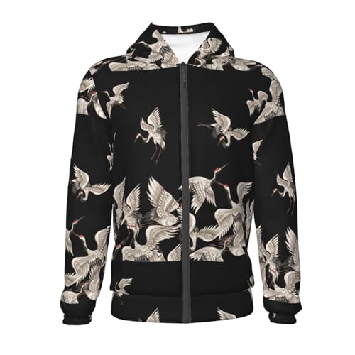 Japanese White Cranes Kid Hoodies Boys Zip Up Sweatshirts Girls Pullover with Pocket2