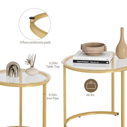 HEYZOEY Round Coffee Tables, Removable Set of 2 End Table, Nesting Tables with Gold Metal Frame Legs and Marble White Top for Living Room, Bedroom, Office, Balcony, Apartment (White) 6 HEYZOEY Round Coffee Tables, Removable Set of 2 End Table, Nesting Tables with Gold Metal Frame Legs and Marble White Top for Living Room, Bedroom, Office, Balcony, Apartment (White) - Image 6