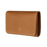 S-MAN Genuine Cowhide Leather Credit Card Holder Handmade Button Business Card Case Mini Wallets for Men Brown