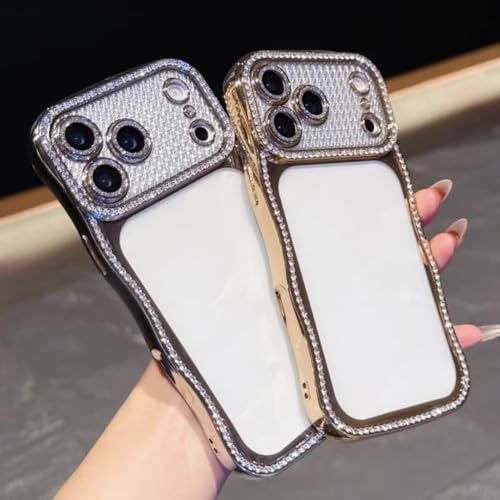Coque iPhone 13 Pro transparente à bords ondulés et strass argentés - 6