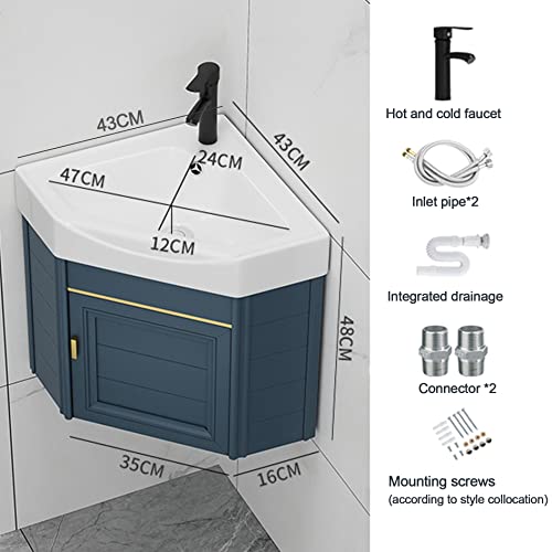 Lavabo et rangement d'angle mural avec cuve céramique anti-rayures