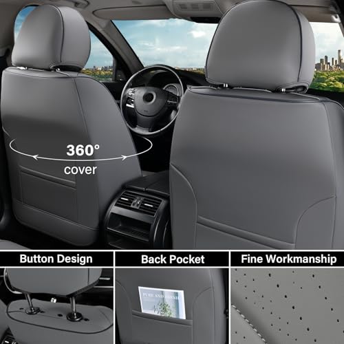 Image of Coverado Car Seat Covers Full Set, Luxury Nappa Leather Seat Covers, Waterproof Seat Cover for Cars, Front and Rear Seat Cover Car Seat Protector, Automotive Seat Cover Universal Fit Most Cars(Gray)