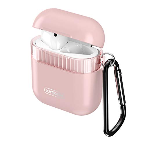 JOYROOM AirPods Case Cover, Premium Protective Skin for Apple AirPods Charging Case (Also Fit Latest Model AirPods 2), with Keychain, Cleaning Brush, Silicone AirPods Strap (Transparent Pink)