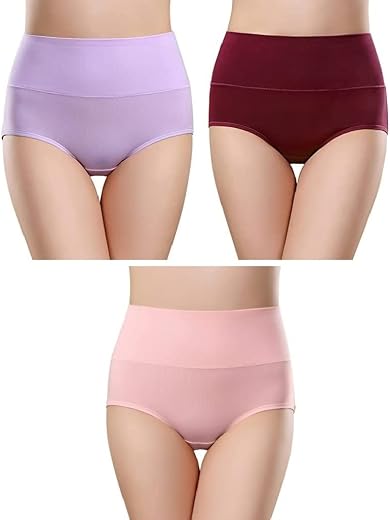 PLUMBURY Women's Cotton High Waist Full Coverage Panty, Size M-XXL (Pack of 3 Panty)