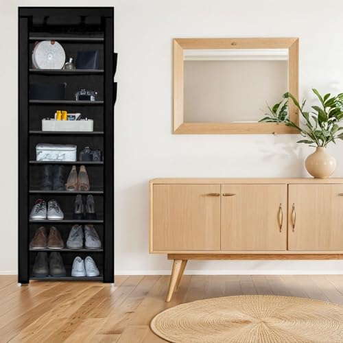 INTIRILIFE Faltschrank 170x58x28 cm in Raben SCHWARZ - mit Reißverschluss Stoffschrank Kleiderschrank Schuhregal mit 9 Ablagefächern - Camping Steckschrank Textil Garderobe