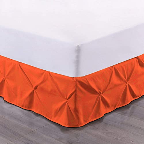 Pinch Pleated Bed Skirt - 100% Cotton 800 Thread Count 1 Piece Pinch Pleated Bed Skirt 18" Drop Length/Fall Length Bed Skirt (Queen Size, Orange Solid) #TOP6
