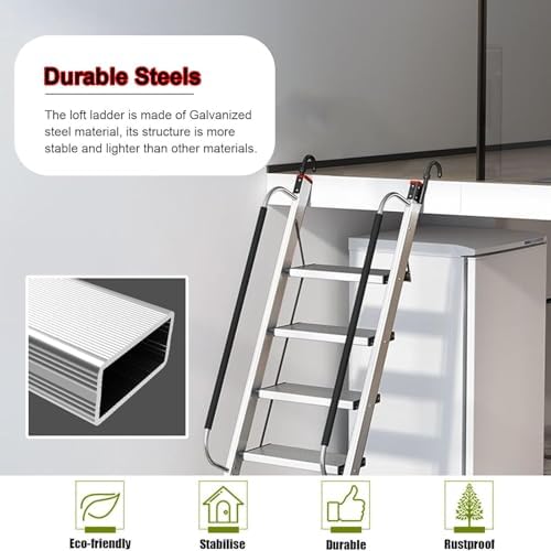 Folding Aluminum Alloy Attic Ladder, Space-Saving Escape Ladder for 5.9-8.8ft Heights, Ideal for Apartments, Basements & Window Wells – Loft Steps (101in/257cm)