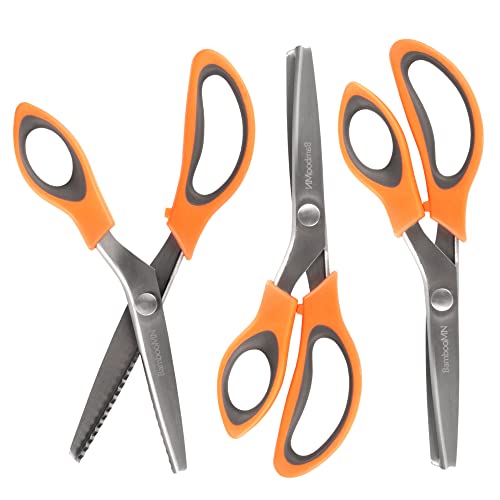 JubileeYarn Professional Grade Pinking Shears - 9.5" Serrated Stainless Steel - Orange & Grey - 3 Pairs