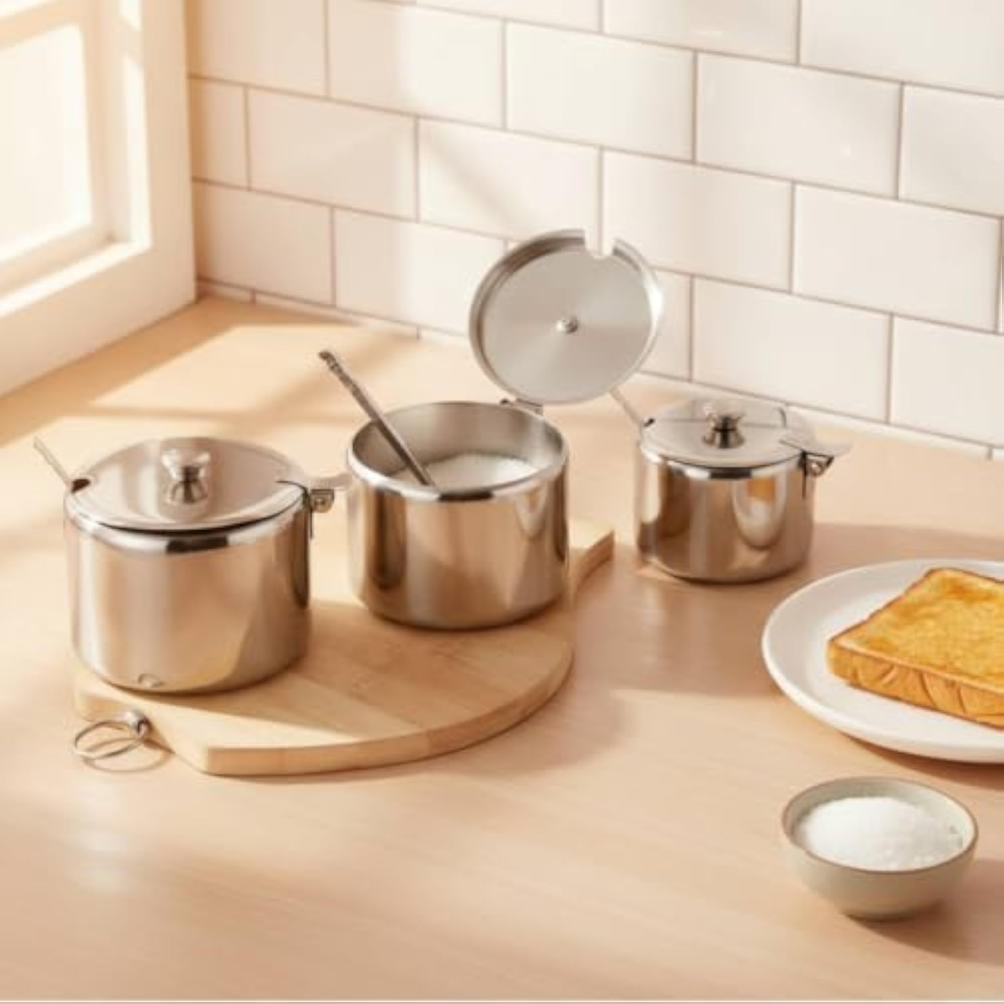 Stainless Steel Condiment Container with Lid, Hinged Seasoning