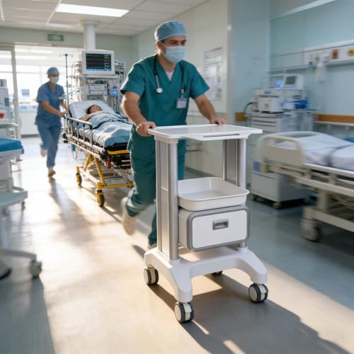 Carrello mobile con cassetto, robusto carrello da laboratorio per ultrasuoni, medico, casa, ufficio e clinica, soluzione versatile per riporre oggetti, design a 2 livelli
