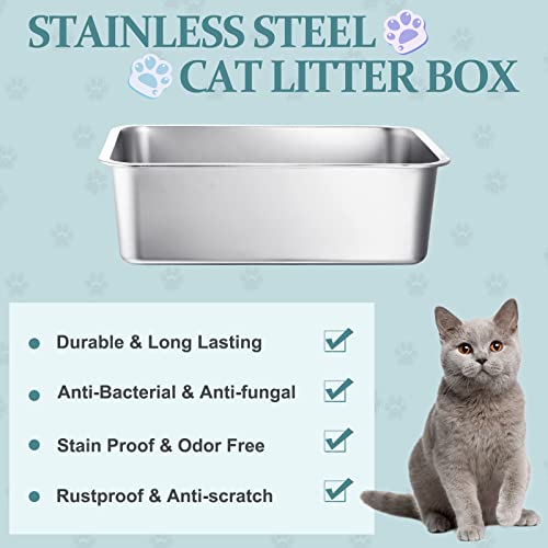 3 Packs Stainless Steel Litter Box For Cat And Bunny, 7.9 Inch Extra Large Metal Litter Box With High Sides Nonstick Litter Pan Easy To Clean Rust Proof Durable Litter Box (19.7 X 13.8 X 5.9'') #TOP2