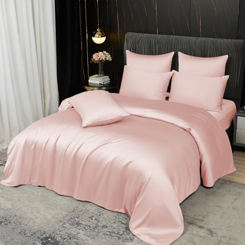 Boqingzhu Bambus Bettwäsche 135x200 cm Rosa Pink Sommer Kühl Einzelbett Luxus Lyocell Tencel Bettwäsche Set Bettbezug mit Reißverschluss und...