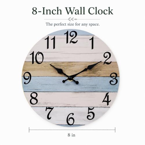 Image of CHYLIN Dark Brownish Blue Wall Clocks Battery Operated 8 Inch | Easy To Read Vintage Clock Decorative for Kitchen Bedroom Office Bathroom