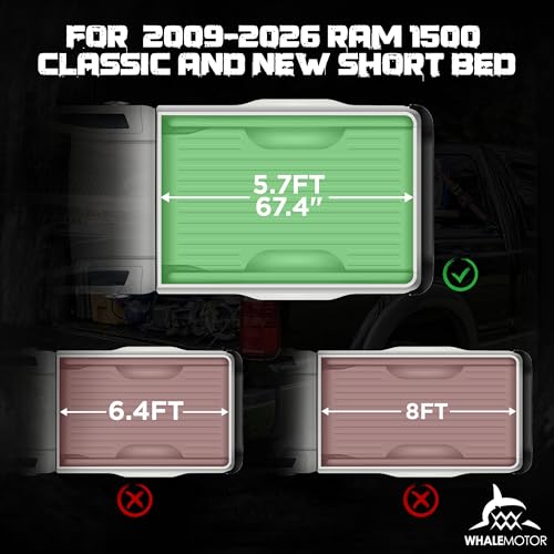 Image of Hard Folding Truck Bed Tonneau Cover Compatiable with Dodge Ram 1500 Classic&New(2009-2026) 5.7 FT Short Box w /o Rambox, Tri Fold Style