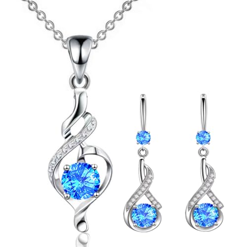 Image of APMGONT Silver Jewellery Sets for Women, Women Crystal Teardrop Necklaces and Earrings Sets, Crystal Women's Jewellery Sets with Zirconia Hook Dangle Earrings Gift for Birthday Christmas (Blue)