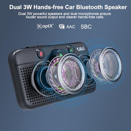 Image of 1Mii Bluetooth 5.3 Car Speaker, Handsfree Bluetooth Speakerphone for Cell Phone, Motion Auto On, Support Voice Assistant for Android and iOS, Wireless Audio Car Kit with Visor Clip