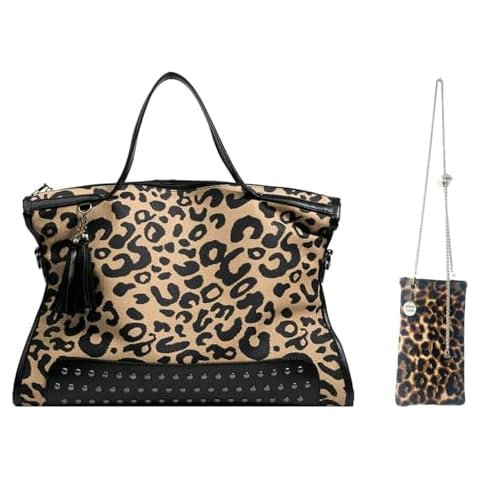 Oversized Leopard Stud Purse with Small Genuine Leather Calf-hair on Leopard Phone Purse Cover