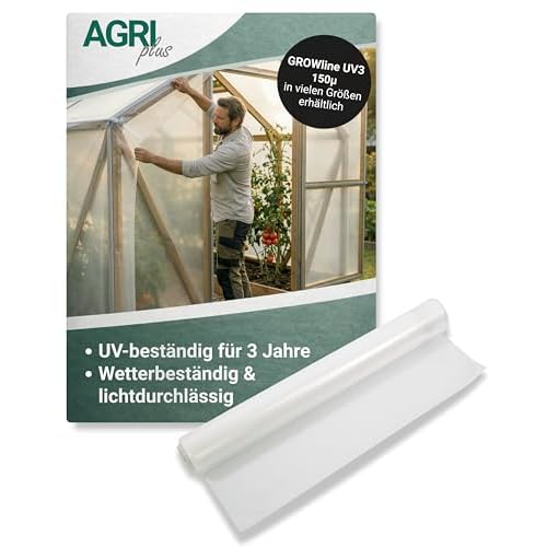 AGRI plus Gewächshausfolie 2,0 x 15 m I Hochtransparente & reißfeste Gartenfolie für Abdeckungen im Außenbereich I Schutzplane wetterfest & 3 Jahre UV-beständig I Folienstärke 0,150 mm