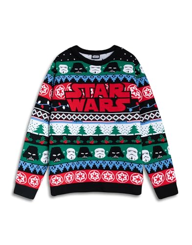 Star Wars Stormtroopers Darth Vader Mehrfarbiger Weihnachtspullover mit Logo | Langärmliger Rundhalsausschnitt für Weihnachtsfeiern | Festliche Herrenbekleidung Merch