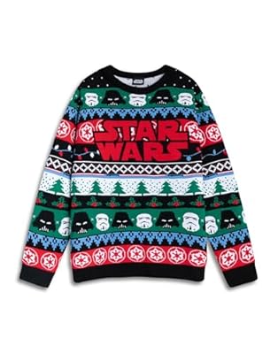 Star Wars Suéter navideño Multicolor con el Logotipo de Darth Vader de los Stormtroopers | Cuello Redondo y Manga Larga para Celebraciones navideñas | Ropa Festiva para Hombre | Merchandising | Ya disponible en tu tienda friki favorita! En mundofriki.es!