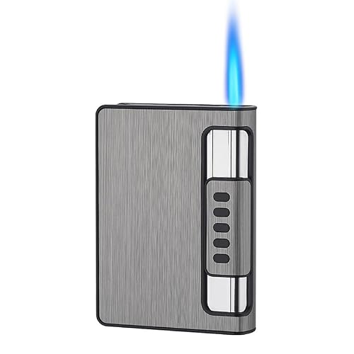 Fengfeng 2-in-1 Cigarette Case with Windproof Blue Flame Lighter