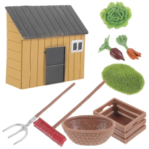 DECHOUS - DECHOUS Miniature Farmhouse Model with Detailed Plastic Farm Tools and Vegetables Realistic Mini Garden
