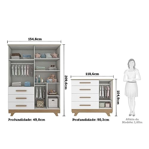 Quarto de Bebê Completo com Guarda Roupa 4 Portas, Berço Mini Cama e Cômoda Espresso Móveis Branco B