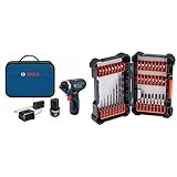 Bosch PS21-2A 12V Max 2-Speed Pocket Driver Kit with 2 Batteries, Charger and Case & 40 Piece Impact Tough Drill Driver Custom Case System Set DDMS40