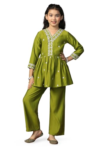 Image of Fashion Dream Girl's Chanderi Silk Ethnic Kurta and Sharara Set|Kids Salwar Suit Set|Sharara Set for Girls
