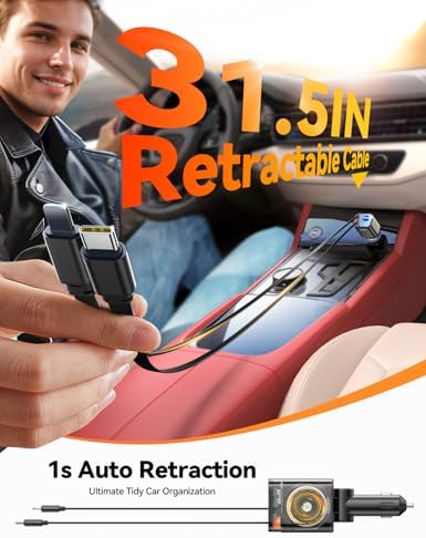 [2026 Ultra-Compact] JOYROOM Retractable Car Charger 84W Car Charger USB C for iPhone 16 17 Fast Charging, Car Accessories, Car Adapter Travel Essentials Gifts for Women Men, for iPhone 17 16 15 14 13 - 5