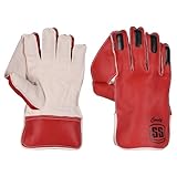 SS County Premium Cricket-Wicket-Handschuhe und Innenhandschuhe im Lieferumfang enthalten, Erwachsenengröße, Rot