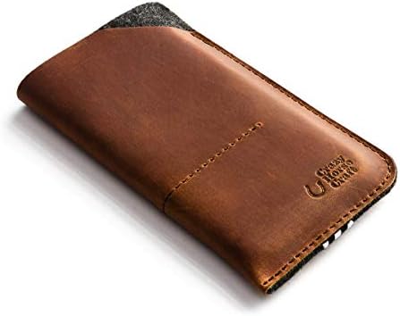 Leather Case for iPhone 14 Pro / 14 Plus, 14/13 / 12 Pro Max, 13/12 Mini, Classic Brown, Handmade Phone Sleeve, Cover 11, Xr, Xs, SE, 8, Wool Felt Card Wallet, Samsung S20, S10, Crazy Horse Craft