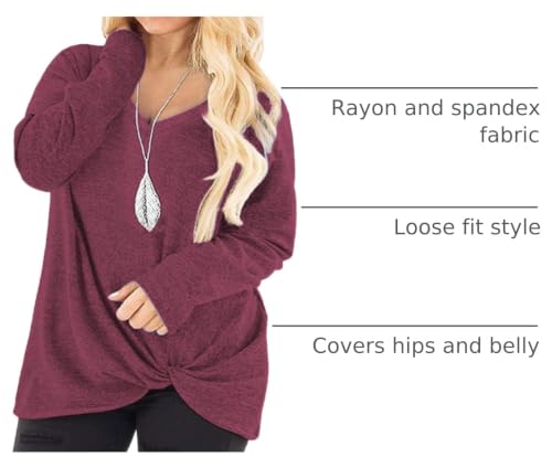 Image of DOLNINE Womens Plus Size Knotted Tops Long Sleeve Tee Shirts Loose Casual Blouse
