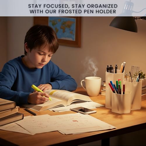 Image of Clear Pencil Holder for Desk | 3 Compartment Organizer Desk Cute Pen Holder | Hexagonal Shape Pencil Cups for Classroom, Offices, Teacher Desks | Multipurpose Make up Organizers and Storage Accessory