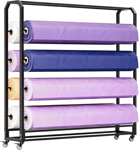 Commercial Fabric Roll Storage Rack, 68.9 Inch Vinyl Roll Holder with Wheels, Large Mobile Display Organizer for Vinyl Roll, Textile Roll, Craft Paper Roll, Window Film & Wallpaper Rolls (8 Rods)
