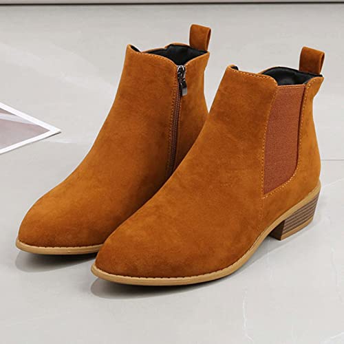 Classic Women Ankle Boots Winter Flock Boots Chunky Low Heel Round-Toe Boots Side Zipper All-Match Shoes Booties #TOP3