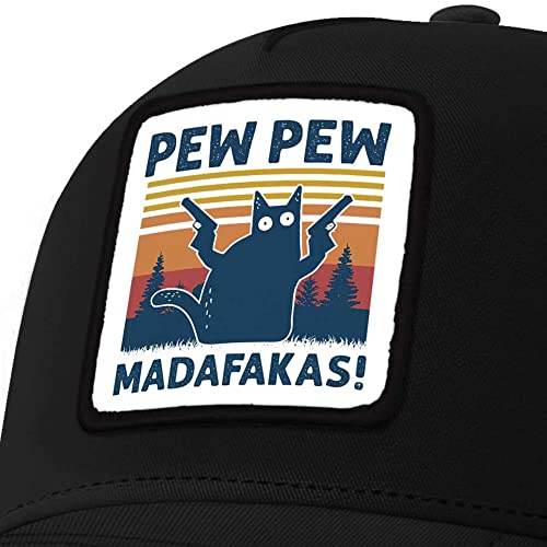 Asvance Trucker Hat - Mesh Back Baseball Cap Unisex - Premium Funny Pew Pew Embroidered Hats Black - Gift For Cat Lover #TOP2